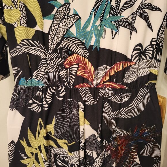 Attitudes by Renee XST Tropical Bird Leaf Print Maxi Dress Pockets Stretch Modes - Picture 8 of 8